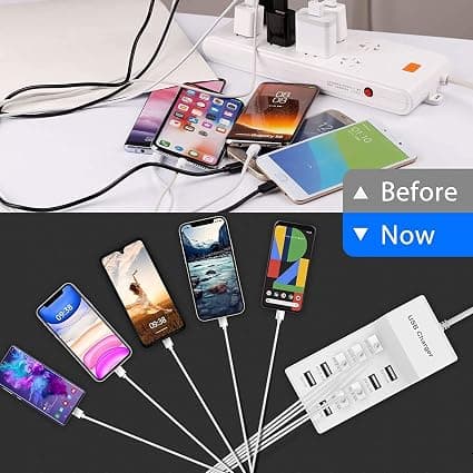 [02]USB-lader, 10-ports USB-uttak, USB-hurtiglading med flere porter