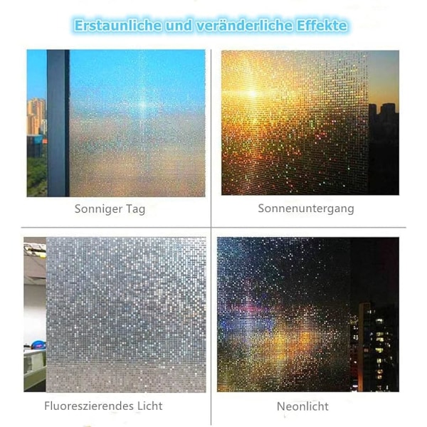 3D-ikkunakalvo (läpinäkyvä - mosaiikki, 45cm*1m) Sateenkaariefekti koristeellinen yksityisyyskalvo lasi anti - UV sähköstaattinen pimennyskalvo