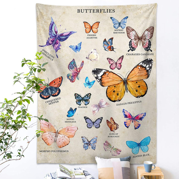 130x150cm Bohemiska fjärilar Mandala Vägghängande Gobeläng för Naturdekorationer Överkast täcke för Hem Vardagsrum Sovrum Sovsal Inredning (B)
