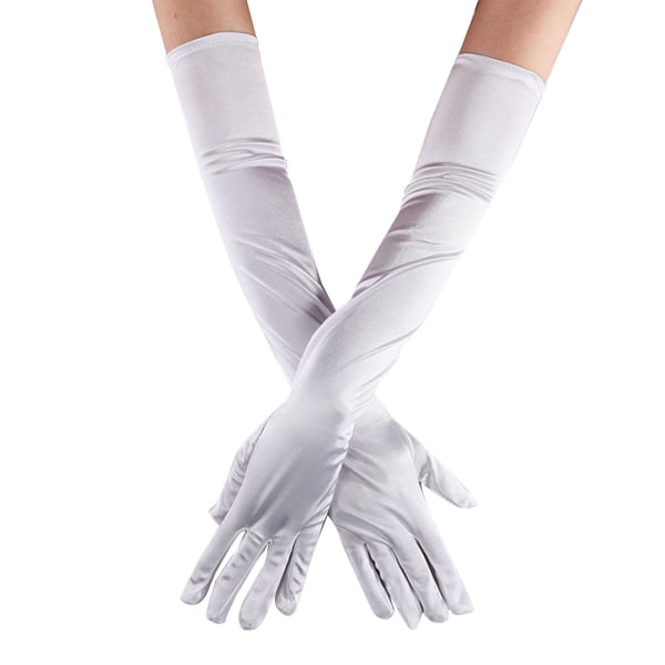 Pitkät satiinihanskat Cosplay Stretch Halloween Long Flapper Evening Opera Satin Gloves naisille Valkoinen