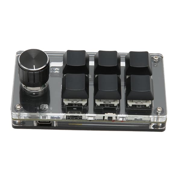 6 Key Mini Keypad Blå Switch Trådbunden Trådlös Bluetooth Dubbelläge Programmerbart Mekaniskt Tangentbord Svart