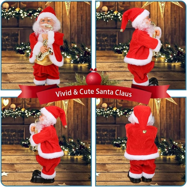 Dansende syngende julenisseleke, juleelektrisk julenissedekorasjon Spille saksofon med musikk rister kroppsføtter til julepynt, Ki