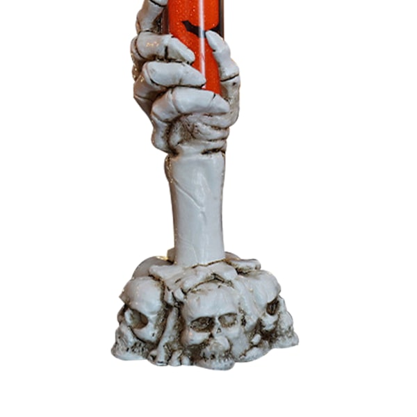 Halloween-skalle ljusstake med skelett hand & flamlöst spöke ljus - Orange festdekoration för barer och evenemang