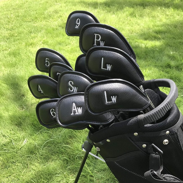 Golfklubböverdrag Iron Headcover Set med 12 lyxiga syntetiska läderöverdrag (svart), Golfklubböverdrag Headcover Set med Easy Number för män kvinnor