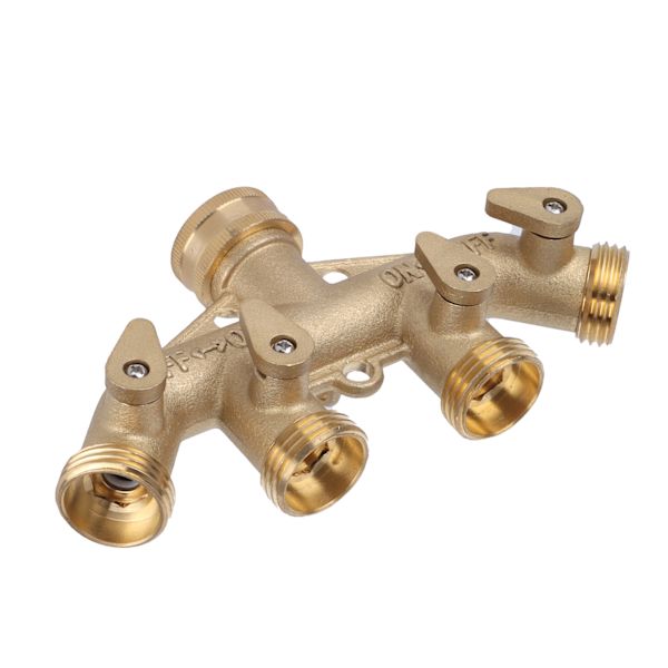 G3/4 Messing 4-vejs Havevandsslange Splitter Kugleventil Slange Adapter Vandhane Ventil Stikkontakt
