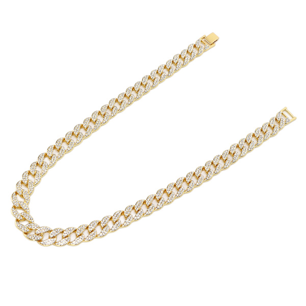 Cuban Link Kæde Halskæde i Legering med Diamantdetaljer - Elegant Guldhalskæde til Par og Kvinder