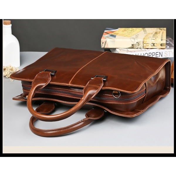 Håndveske for menn Horisontal herreveske One-Skulder Crossbody Business Computer Koffert Retro Trend Bag (brun)