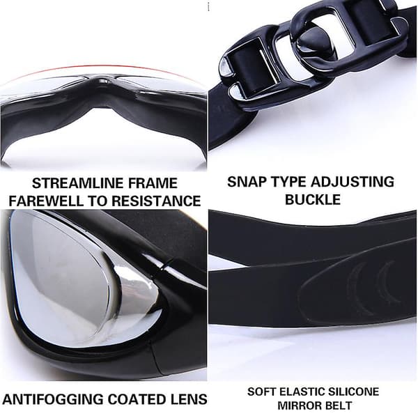 Dykkerbriller for voksne med antidugg-linse og elastisk silikonstropp Transparent Black
