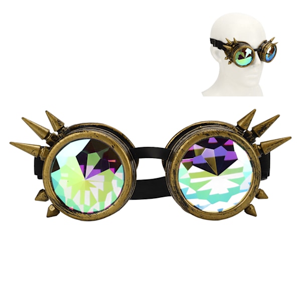 Regnbue Krystall Linser Halloween Rave Briller - Justerbare Psykedeliske Steampunk Stil med Trippy Kaleidoskopeffekt i Bronse