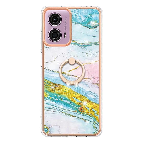Case with Ring Stand Marble Pattern Electroplating for Motorola Moto E14 4G G04 4G G04s 4G G2 Green Green 004