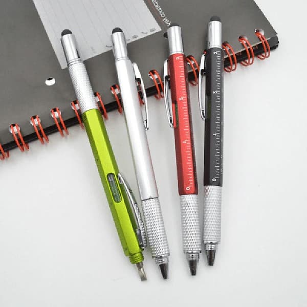 6 i 1 Multifunktionel Stylus Pen med Sort/Blå Refill Værktøj Tech Kuglepen med Klips Glat Black Blue Refill