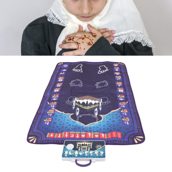 Barnebønnsmatte 6 språk Gudstjeneste Trinnveiledning Smart muslimsk bønneteppe 43,3 X 27,6 tommer svart