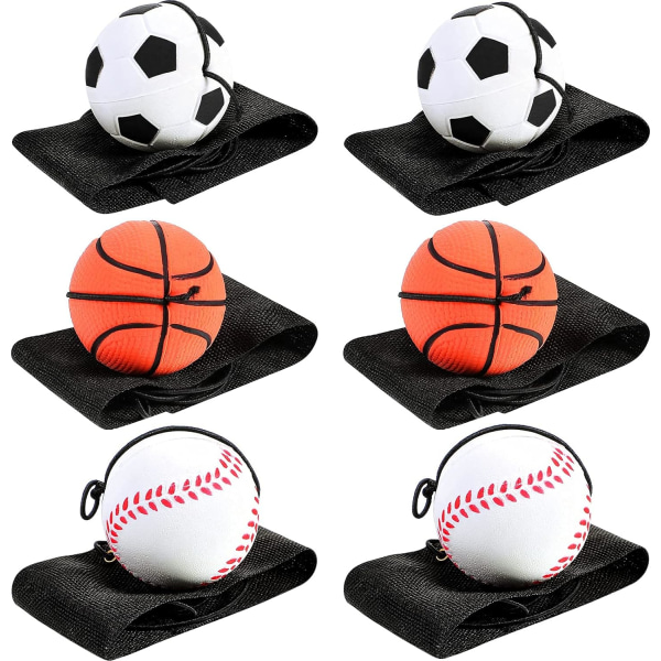 6 stk Wrist Rebound Bolde Håndledsbold Sportsbold（Blandet hårfarve）Håndledsbånd Gummi Bounce Ball Armbånd Legetøj Basketball Baseball og fodbold til f.eks.