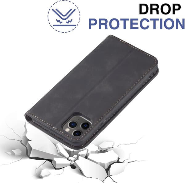 [02]For iPhone 11 -16 Magnetic Leather Phone Case, Premium Leather Flip Case Foldable Card Slot Shockproof Stand Function (Black) iPhone 14 plus