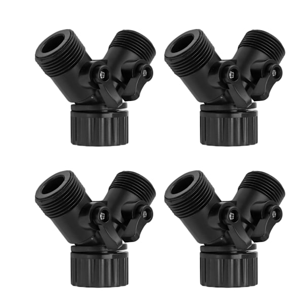 Tap Y Splitter 2 Vejs 2 Ventiler Slange Splitter Stik til Have Slange Hane EU Standard 4 stk Sort