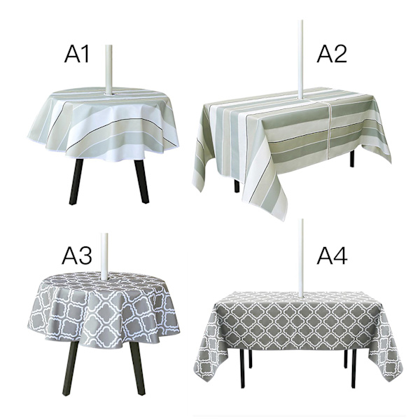 Terrassbordduk för ute, vattentät och oljebeständig, med dragkedja och hål för paraply (blommönster, rund, 150*150CM)