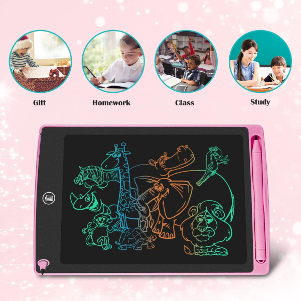 8,5 tommer farverig LCD-skrivetablet (lyserød), 8,5 tommer grafisk tegnebræt Nøglelås Håndskrift Doodle Pad Børnelegetøj Gaver til drenge Piger