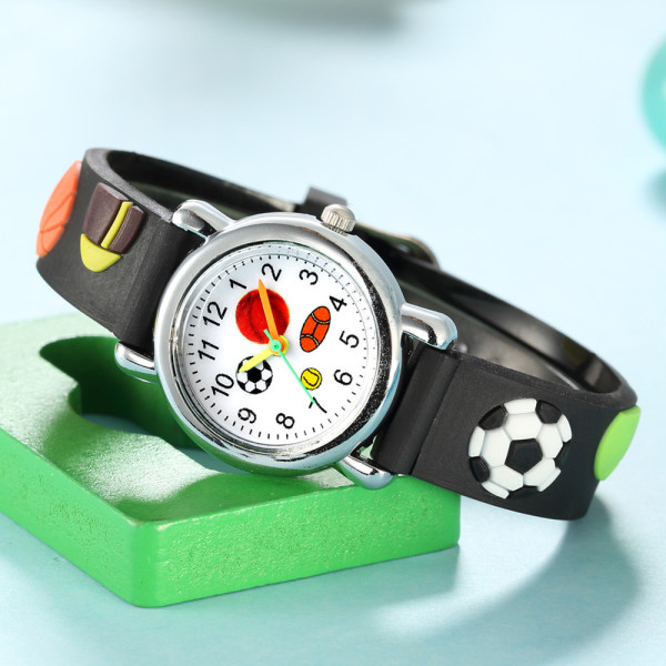 Watch(svart, fotboll),Vattentät barnarmbandsur Quartz Movement,3D tecknad design,Digital watch för 3 år till 11 år gammal flicka