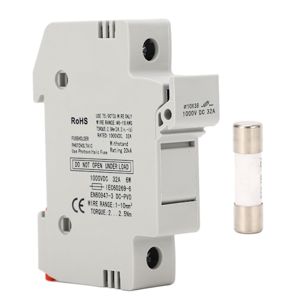 1P 32A 1000V DC Sikringsstik med 10x38mm 15A PV-sikring til forbedret beskyttelse