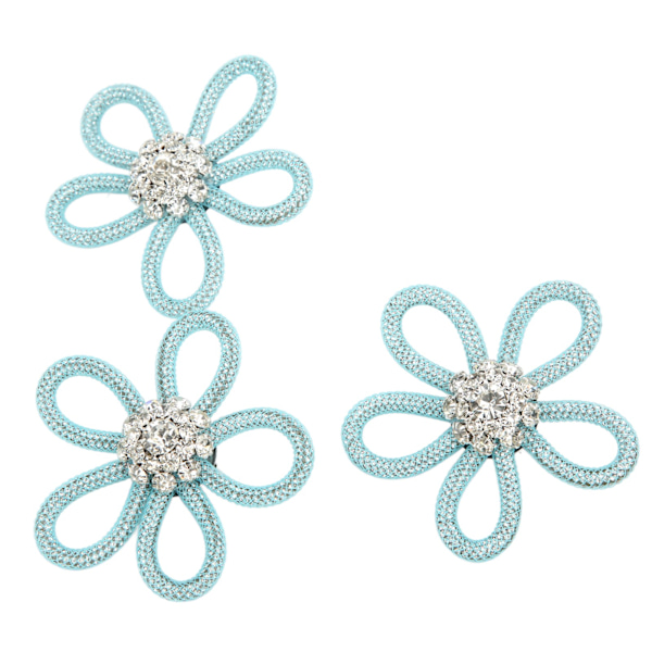 3 st Brocher för Skor Söta Färger 6cm Rhinestone Bred Blomma Form Kläder Broch för Skor Väska Bröllopsklänning Blå Mesh Vit Rhinestone
