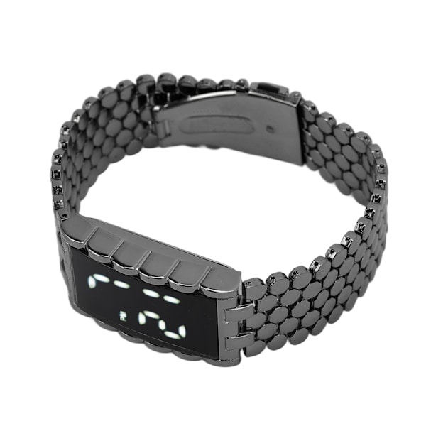 Svart Digital LED Utomhusklocka med Dubbel Öppnings Spänne i Rostfritt Stål och Metallarmband