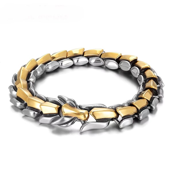 Vintage Armband för Män Hip Hop Dragon Bone - Tvåfärgad, 11,8 mm Bred, 22 cm Längd