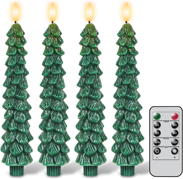 Flameless Taper Candles for Christmas Tree with Remote Control and Timer, LED Taper Candles with 3D Flame for Christmas Decoration