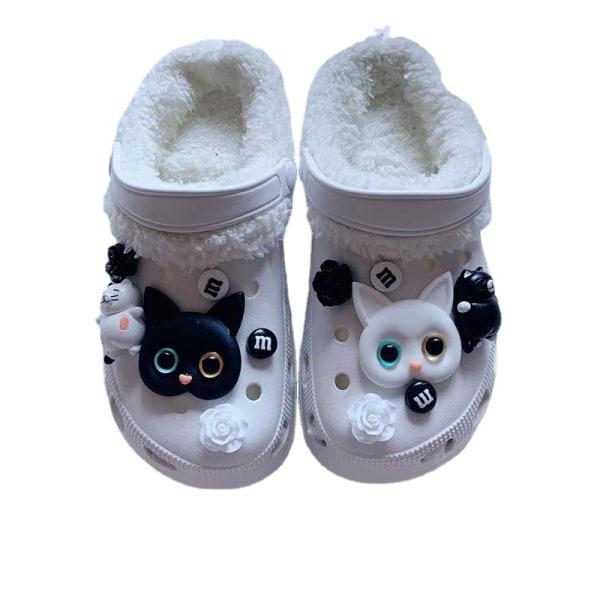 12 stykker 3D Clogs Sandaler Ornamenter (sort og hvid kat), Sko Charms, Søde Sko Ornamenter til Clogs Sko Sandal Armbånd DIY