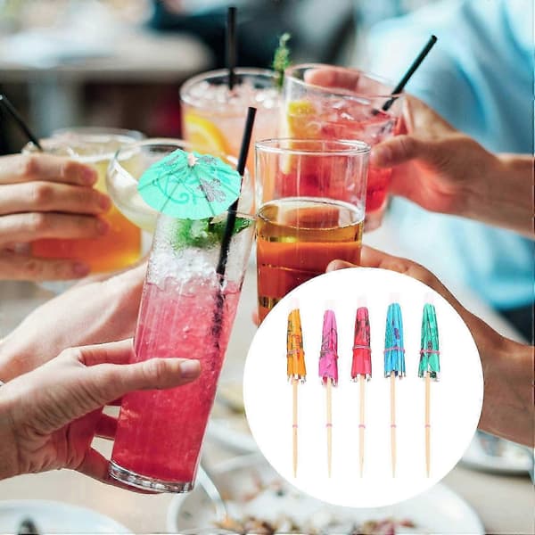 100 blandede papircocktailparaplyer til festlige tropiske drinks