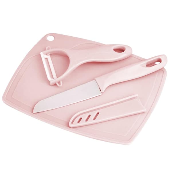 Köksfruktskärare Set Fruktskalare Rostfritt Stål Skärare PP Material Skärbräda Kit Pink