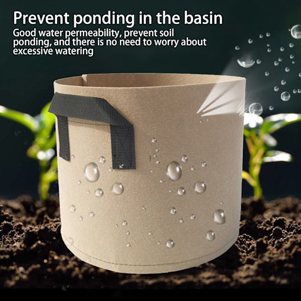 (Pakke med 5) Tykke Filtplanteposer Ikke-vevde Treplanteposer - 3 Gallons Dobbelthåndtak (25 * 22 CM)
