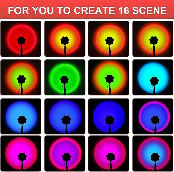 Solnedgangslampe, 16 moduser Solnedgangslampe med fjernkontroll, Regnbueprojeksjonslampe USB LED-projektorlampe