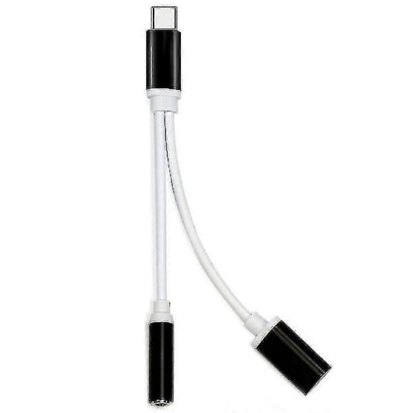 USB Type-C til 3,5 mm Jack Aux Lydsplitter Konverteringsadapter + Ladekabel