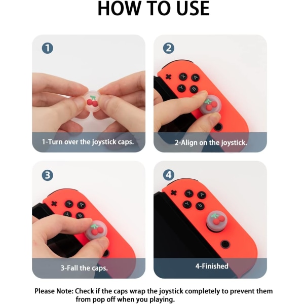 4 stk Søte Tommelgrep Caps Kompatibel med Switch/Switch OLED/Switch Lite Konsoll, Myk Silikon Analog Stick Knappdeksel for Joy-Con Kontroller, Joys