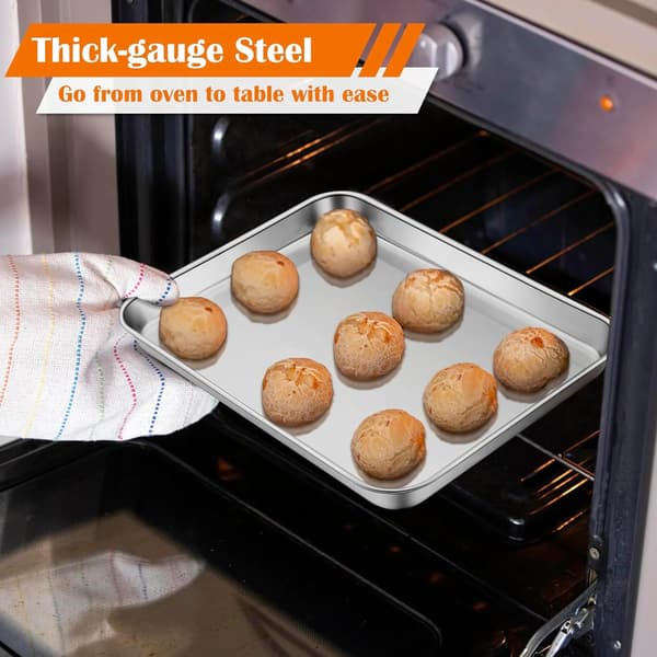 Stainless Steel Toaster Oven Baking Sheets, 2-Pack Small Non-Toxic Baking Pans for Cookie Baking, Dishwasher Safe 10.5"x8.3"