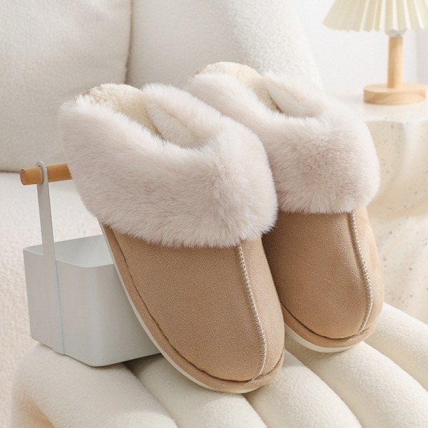 Dame hjemmesko Memory Foam Fluffy Blød Varm Slip On House Hjemmesko, Anti-skrid Hyggelig Plys til Indendørs Udendørs Tan 38-39