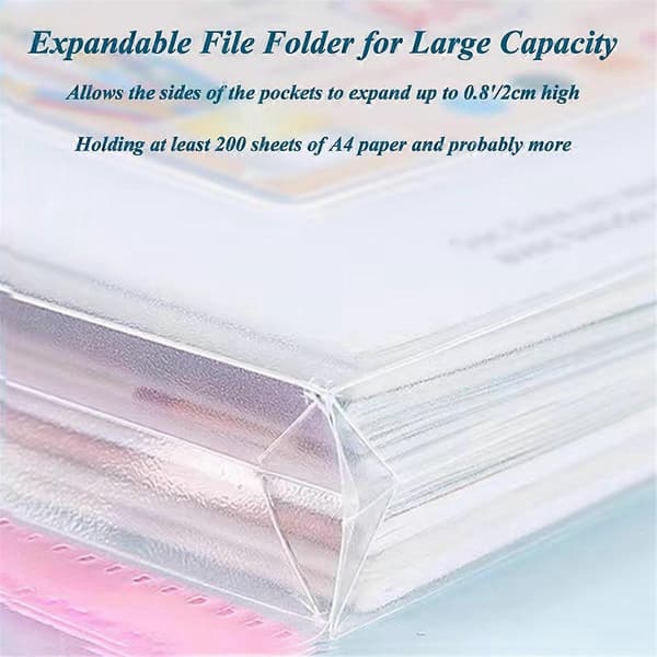 12-pack Plastic Envelopes, Binder Pockets for 3/4/11-Ring Binders, Expandable Document Organizer with S
