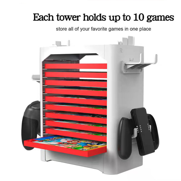Game Storage Tower -monitoiminen Universal pystysuuntainen pelilevyteline Switch-pelitarvikkeille Valkoinen