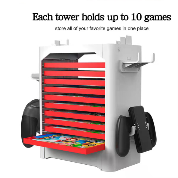 Spilllagringstårn Multifunksjonell Universal Vertikal Spilldiskstativ for Switch Spilltilbehør Hvit