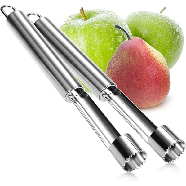 2x æblekjerner i rustfrit stål - praktisk æblekjerner med løkke - praktisk kerneskærer - kernefjerner (002 styk - æblekjerner - sølv)
