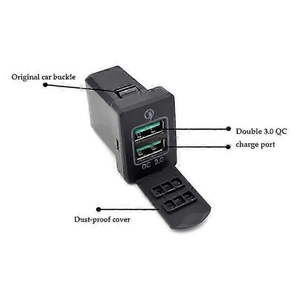 Billader med hurtiglading, 3 ladeportar, dobbel USB-adapter for 3 2018 2019, rødt lys