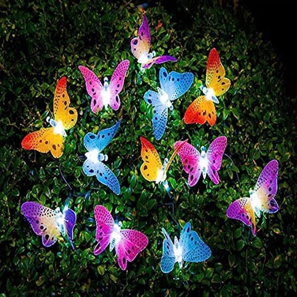 Butterfly Fairy Lights Udendørs Solar Powered Led-batteri Vandtæt 4 Meter 12 LED'er 2 Modes Dekorativ til Have Patio Hjem Jul Påskefest Pa