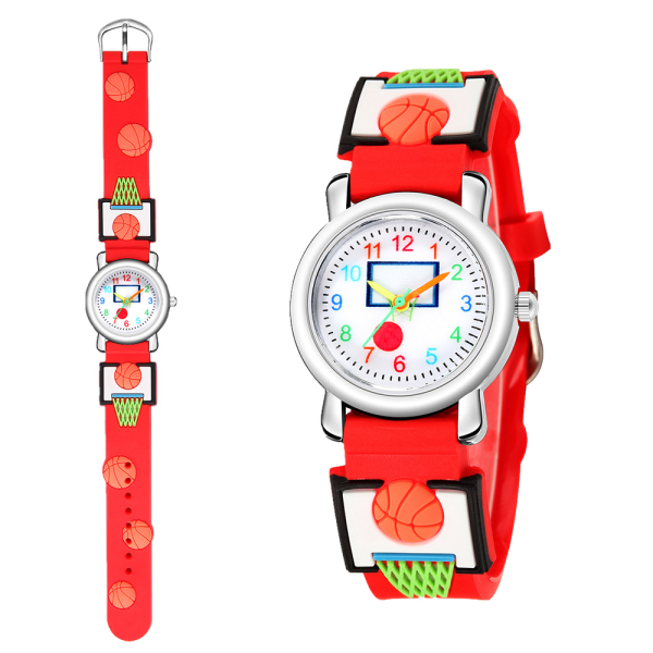 Watch(punainen, koripallo), vedenpitävä lasten rannekello Quartz Movement, 3D-sarjakuvasuunnittelu, digitaalinen watch 3-11-vuotiaille tytöille