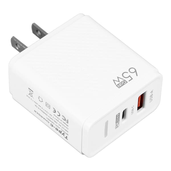 65W GaN PD snabbladdare med nattlampa US-kontakt 100-240V Vit