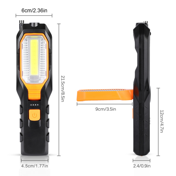 Genopladeligt COB-arbejdslys USB-justerbar LED-arbejdslampe med magnetkrog til reparation- W