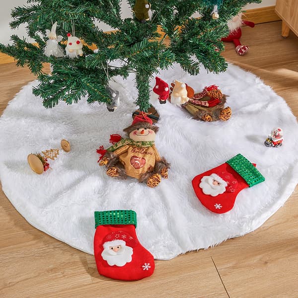 [02](90cm) Snövit Plysch Julgransmatta Vit C