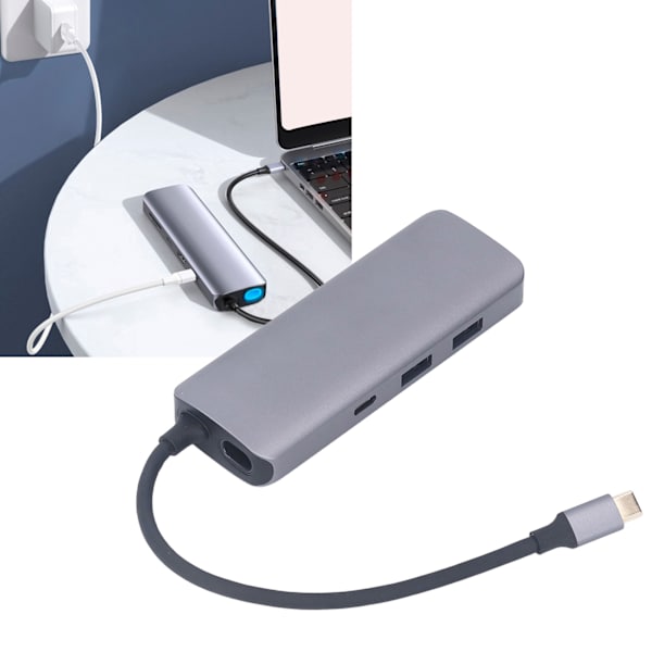 Type-C-telakointiasema Alumiiniseos USB 3.0 RJ45 Monitoiminen telakointiasema Windowsille 6-in-1