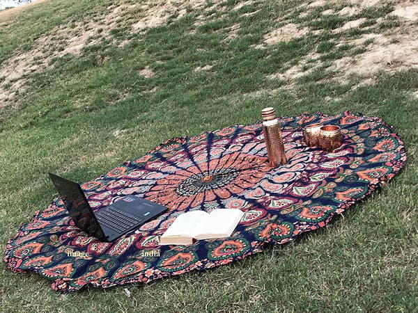 Rund Beach Throw Gobeläng Utskrift Picknick Mat Beach Blanket Gobeläng