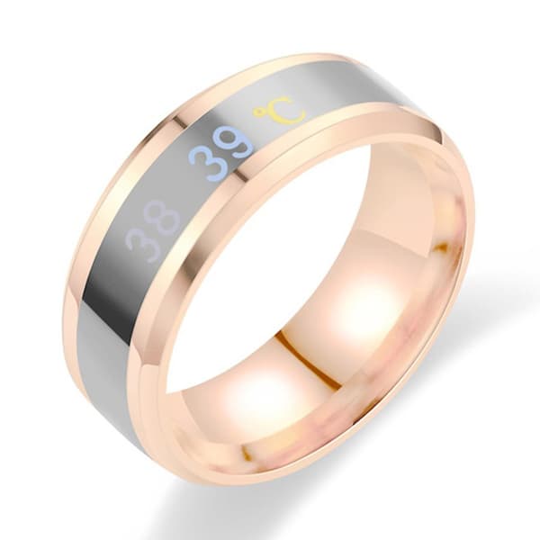 Smart Sensor Kropstemperatur Ring Rustfrit Stål Mode Display Realtids Temperatur Test Fingerring Unisex Rose Gold 7