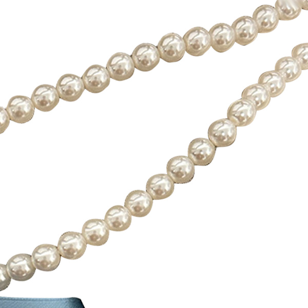 Perle-krage for kvinner Elegant perle-krage med langt blått sløyfebånd for jenter og damer